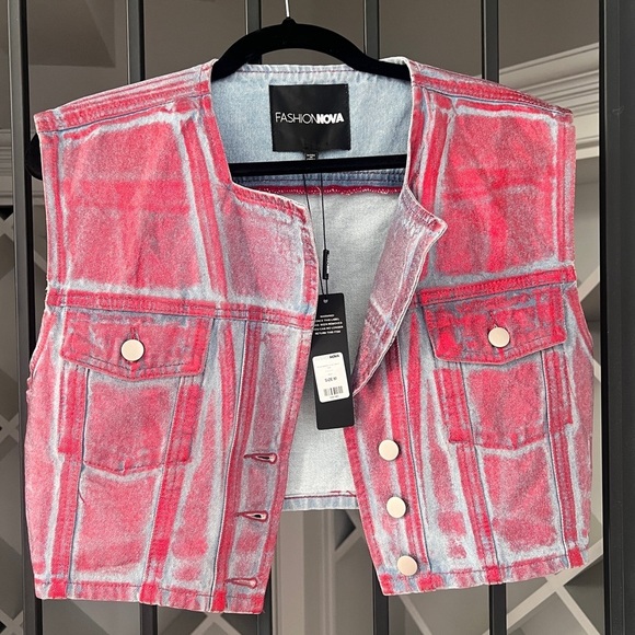 Fashion Nova Tops - Fashion Nova Red Metallic Denim Vest